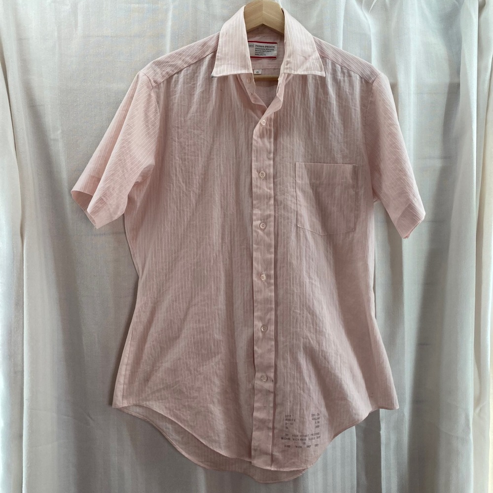 Sears Perma Prest Pink Striped Short Sleeve Dress Shirt Men's Size 15 *Flawed*